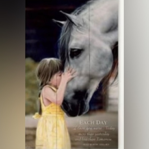 LOVE IS PATIENT by Lesley Harrison Girl Kiss Horse Scripture 12Wide16 Length - Picture 1 of 5